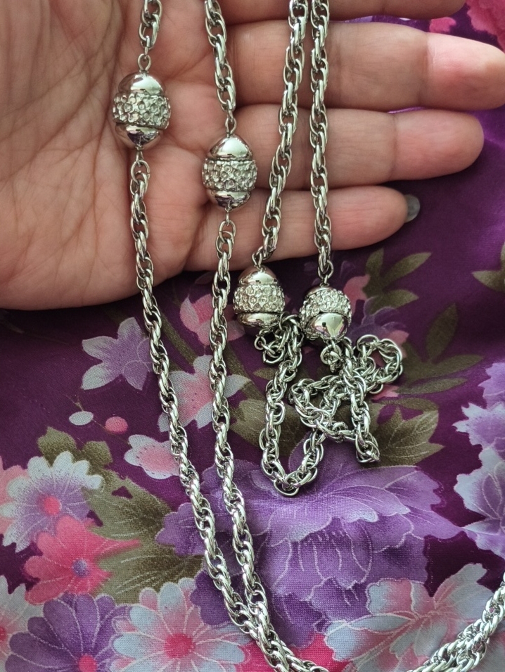 Vintage 54" Monet Silvertone Necklace. Very Nice!